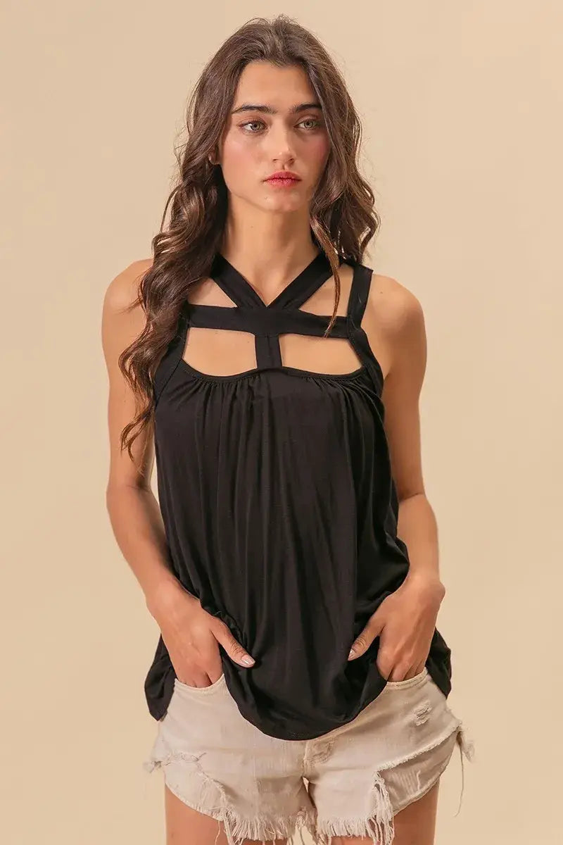 BiBi Rayon Span Jersey Cut Out with Straps Detailed - Trendsi - Flyclothing LLC