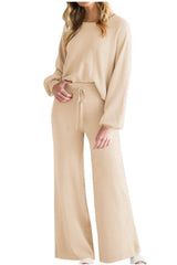 Round Neck Long Sleeve Top and Pants Set - Trendsi - Flyclothing LLC