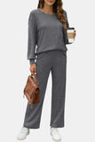 Round Neck Long Sleeve Top and Pants Set - Trendsi