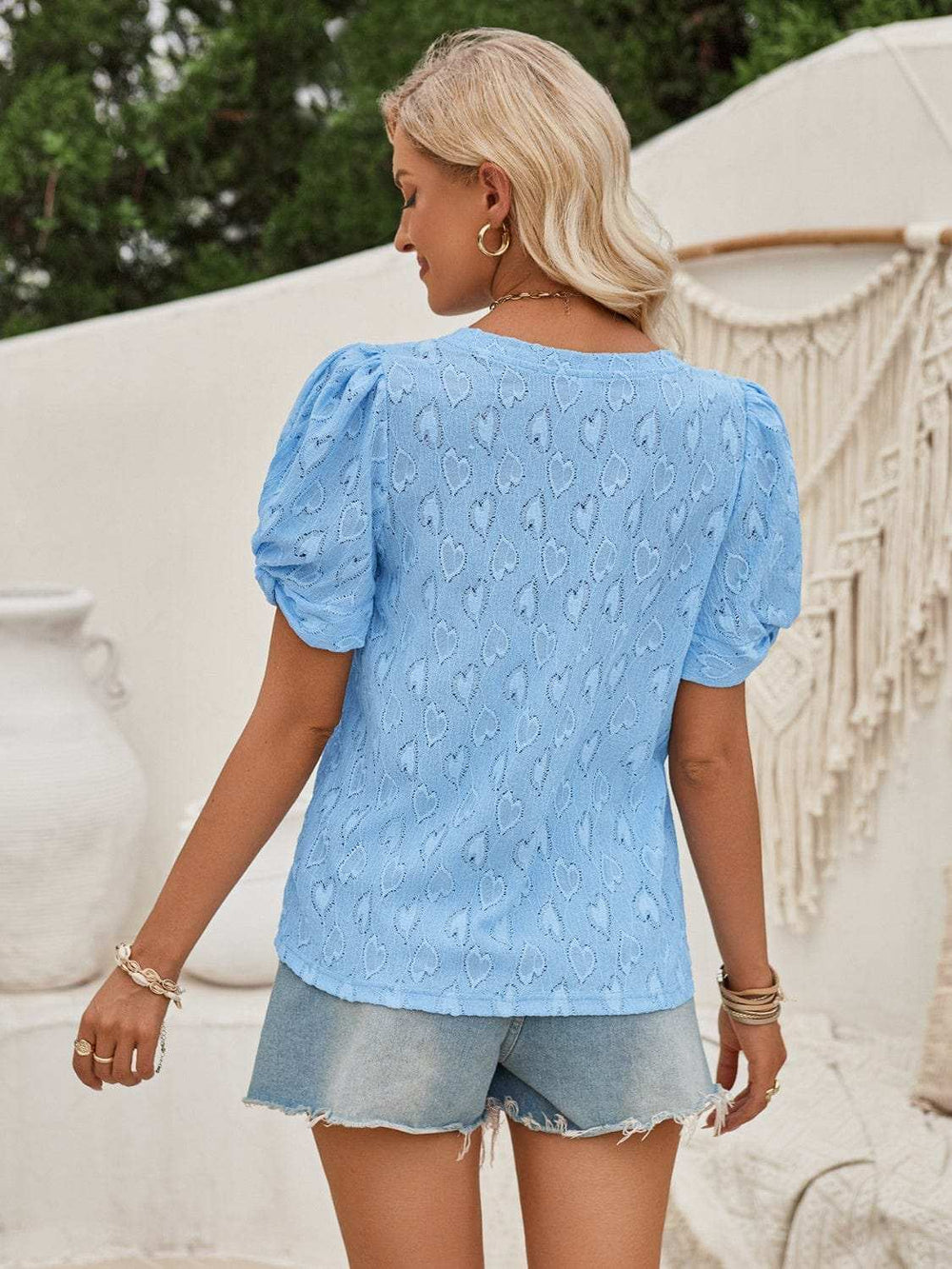 Twisted Heart V-Neck Short Sleeve Blouse - Trendsi - Flyclothing LLC