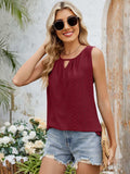 Eyelet Cutout Round Neck Tank - Trendsi - Flyclothing LLC