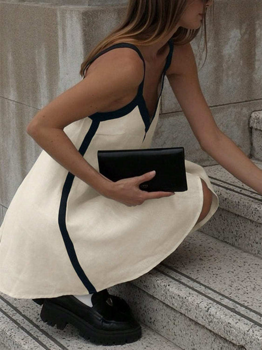 Contrast Trim V-Neck Mini Cami Dress - Trendsi - Flyclothing LLC