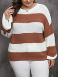 Plus Size Striped Round Neck Long Sleeve Sweater - Trendsi