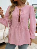 Devine Tied Striped Long Sleeve Blouse - Trendsi - Flyclothing LLC