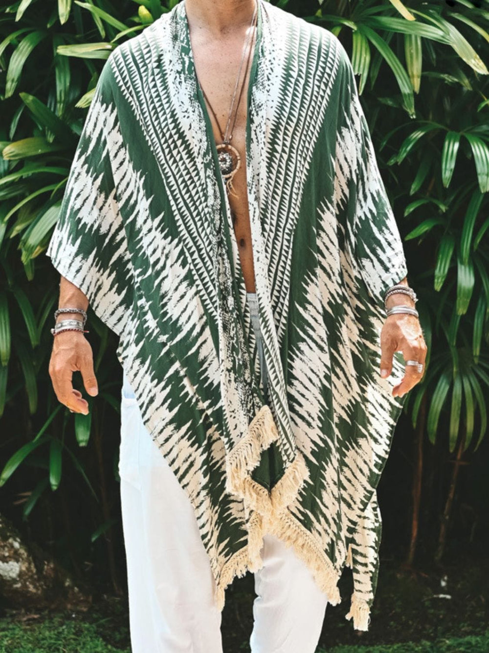 Men's Full Size Fringe Open Front Cover-Up Plus Size - Trendsi