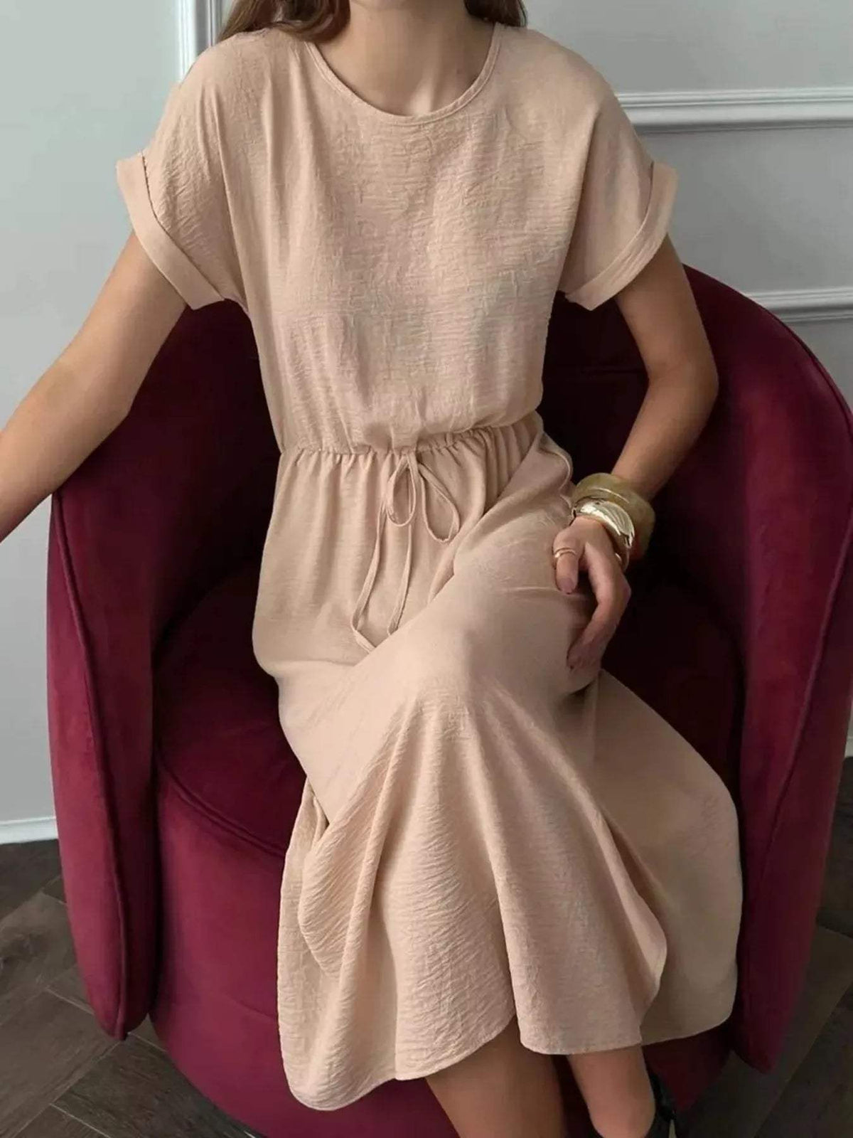 Casual Drawstring Waist Midi Dress - Trendsi - Flyclothing LLC
