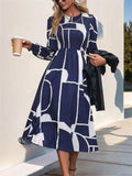 Smocked Color Block Long Sleeve Midi Dress - Trendsi - Flyclothing LLC