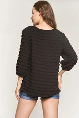 ADORA Bubble Texture Round Neck Blouse - Trendsi - Flyclothing LLC