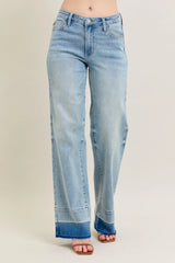 Judy Blue Full Size Mr Release Hem Wide Leg Jeans Plus Size - Trendsi - Flyclothing LLC
