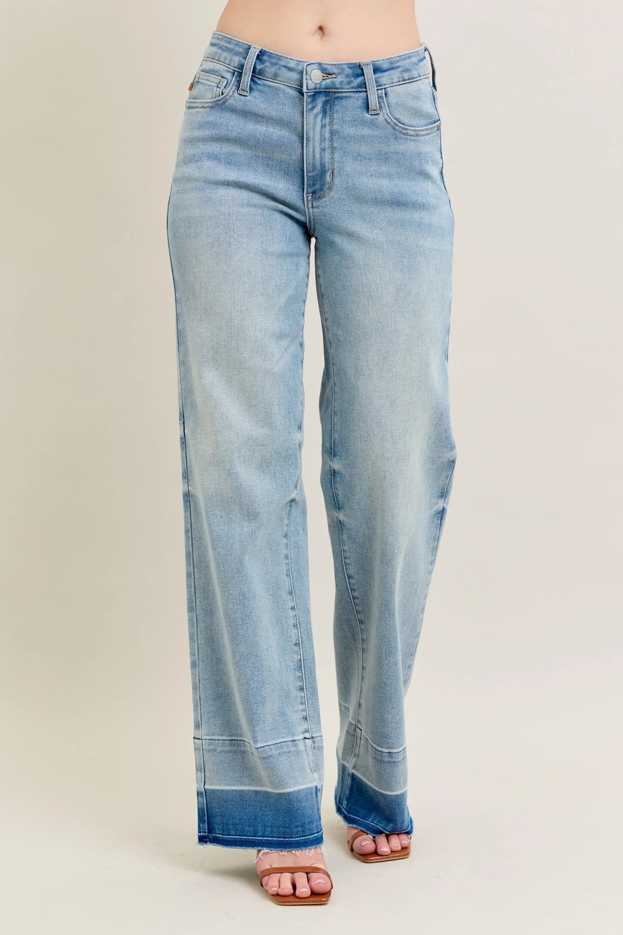 Judy Blue Full Size Mr Release Hem Wide Leg Jeans Plus Size - Trendsi - Flyclothing LLC