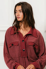 BiBi Cp French Terry Cut Edge Detail Collared Top - Trendsi - Flyclothing LLC
