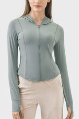 Pocketed Zip Up Hooded Long Sleeve Active Outerwear - Trendsi - Flyclothing LLC