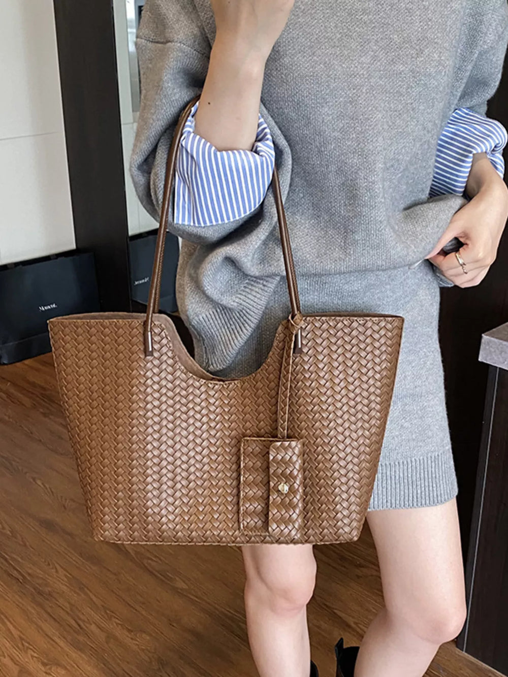 Woven Texture Large Capacity Tote Bag - Trendsi - Flyclothing LLC