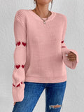 Heart Pattern Round Neck Sweater - Trendsi - Flyclothing LLC