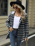Plaid Button Up Long Sleeve Drawstring Hooded Jacket - Trendsi - Flyclothing LLC