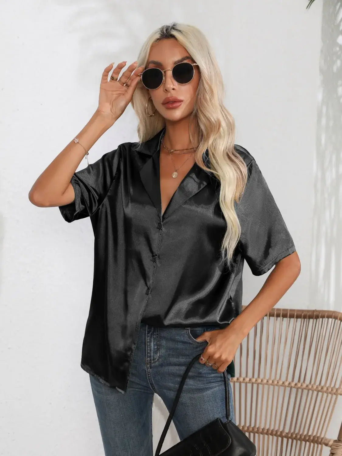 Button Down Short Sleeve Shirt - Trendsi - Flyclothing LLC