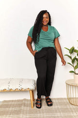 Double Take Ruched V-Neck Short Sleeve T-Shirt - Trendsi - Flyclothing LLC