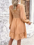 Smocked Polka Dot Long Sleeve Dress - Trendsi - Flyclothing LLC