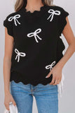 Bow Side Ties Scalloped Hem Cap Sleeve Sweater - Trendsi - Flyclothing LLC