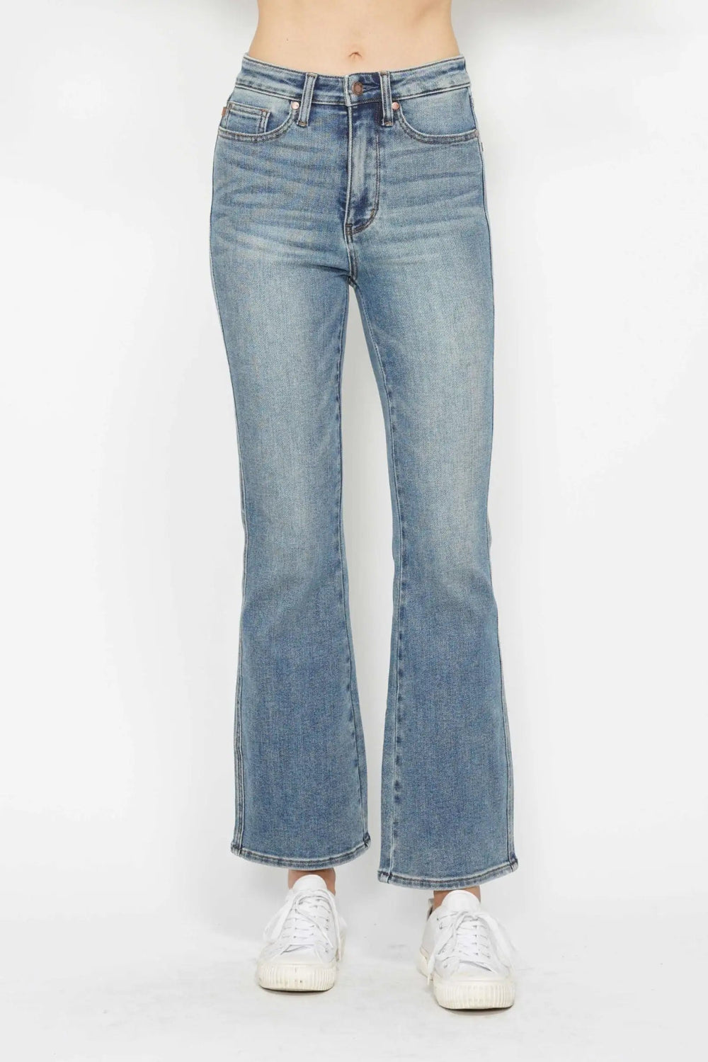 Judy Blue Full Size Tummy Control Back Embroidered Pocketed Bootcut Jeans Plus Size - Trendsi