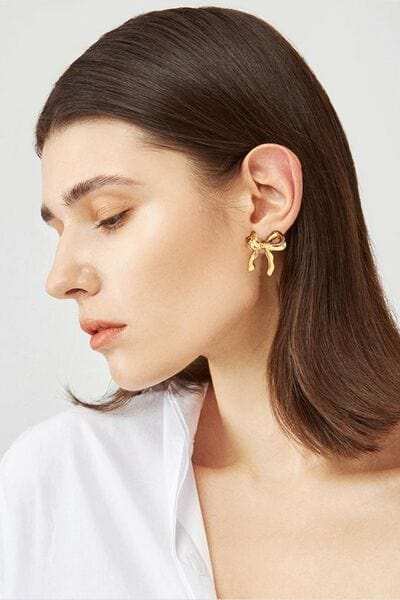 Brass Bow Stud Earrings - Trendsi - Flyclothing LLC