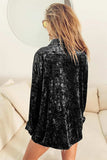 BiBi Button Up Long Sleeve Velvet Shirt - Trendsi - Flyclothing LLC