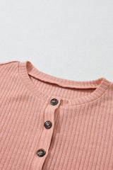 Quarter Button Round Neck Dropped Shoulder Knit Top - Trendsi - Flyclothing LLC
