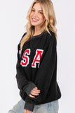 SAGE + FIG USA Letter Patch Round Neck Sweatshirt - Trendsi