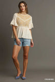 Umgee Floral Lace Trimmed Detail Half Sleeve Babydoll Top - Trendsi - Flyclothing LLC