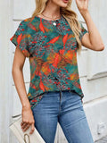 Printed Round Neck Short Sleeve Top - Trendsi - Flyclothing LLC