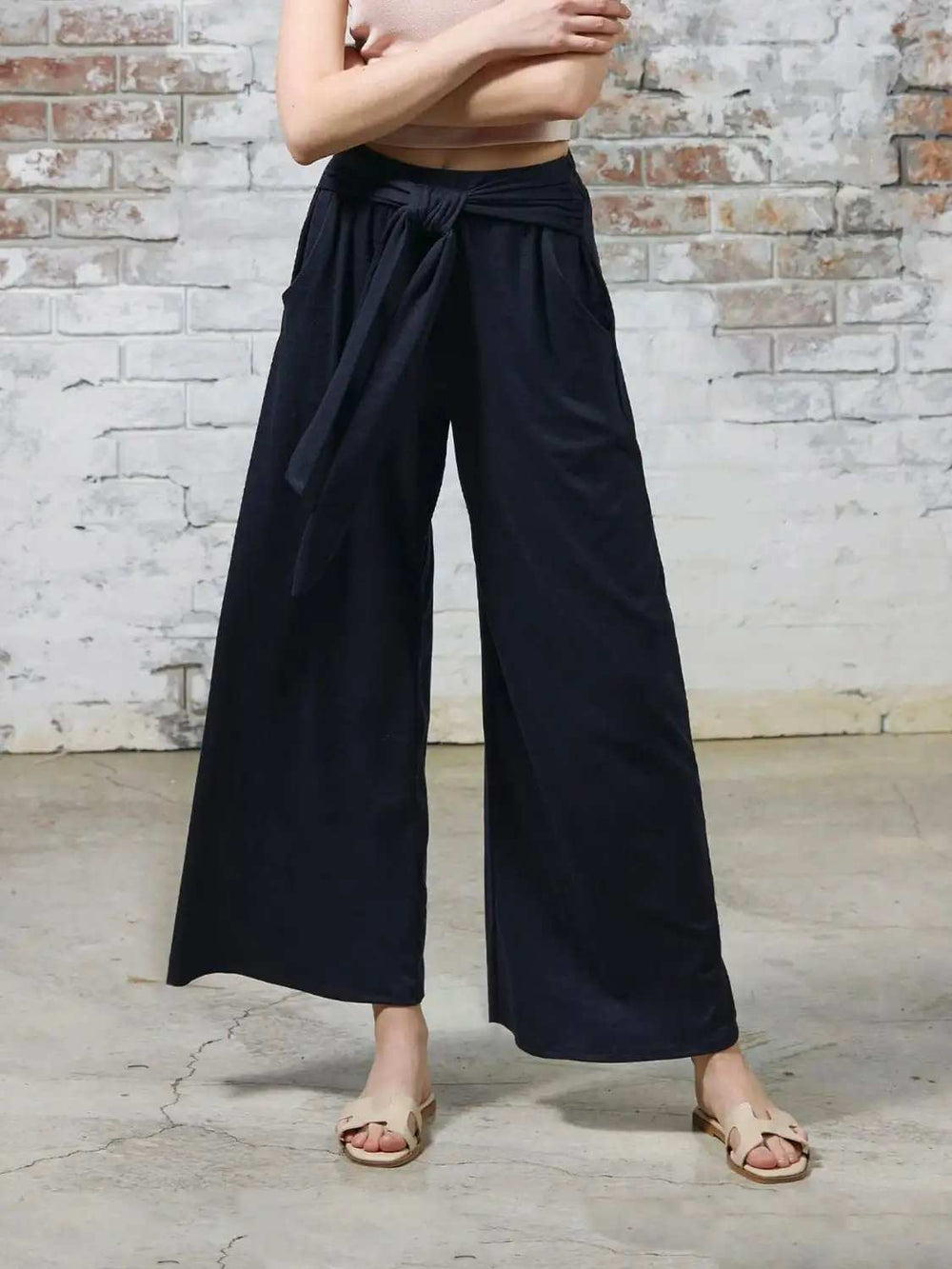 Tied Wide Leg Pants with Pockets - Trendsi - Flyclothing LLC