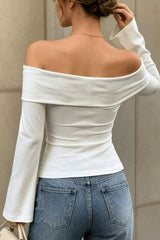 Off Shoulder Flare Sleeve Top - Trendsi - Flyclothing LLC