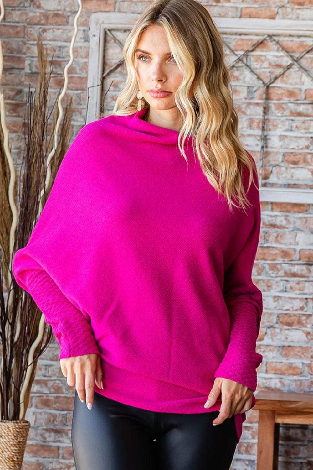 First Love Full Size Asymmetrical Hem Dolman Sleeve Sweater - Trendsi - Flyclothing LLC