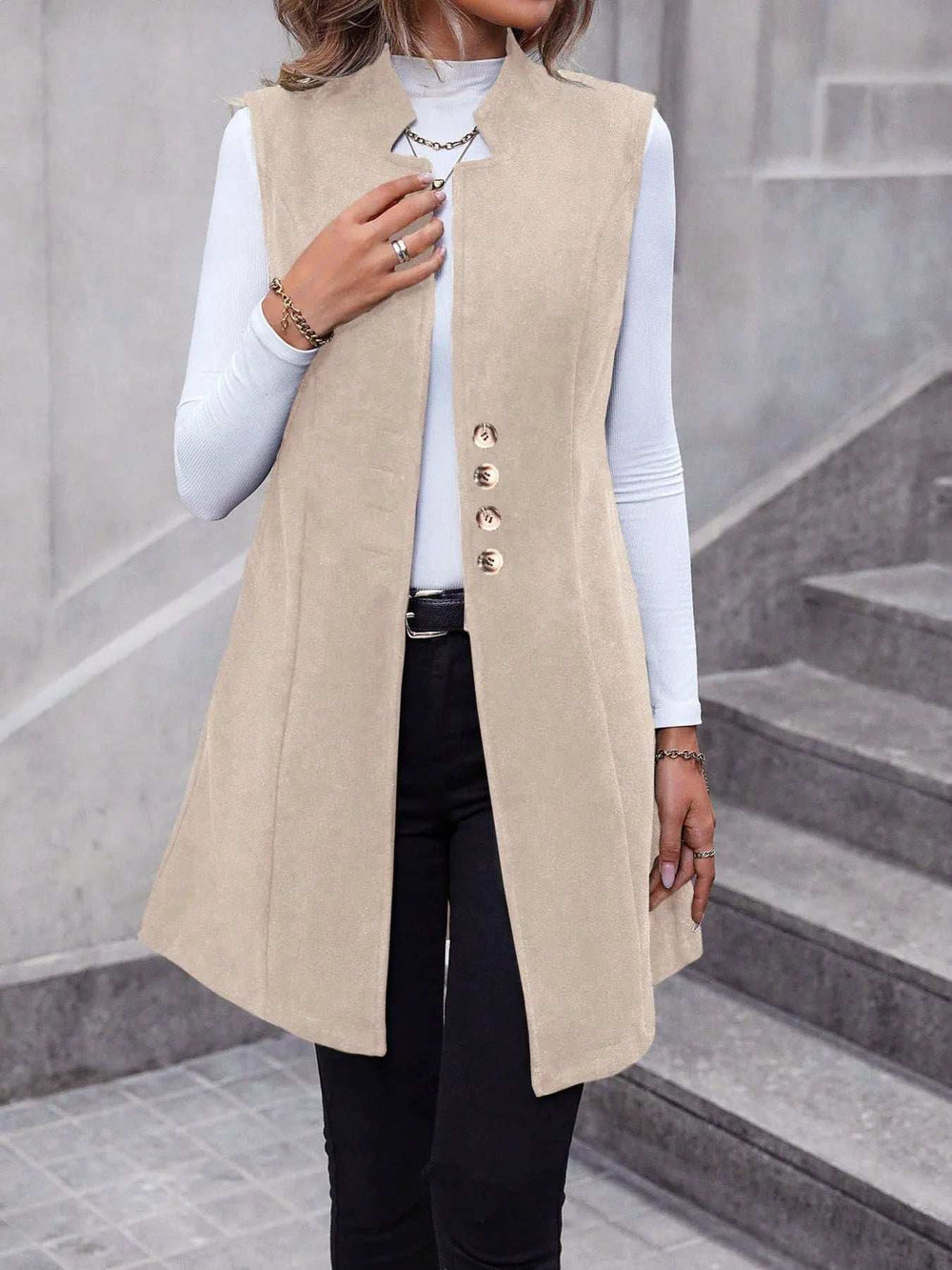 Button Up Longline Vest Coat - Trendsi - Flyclothing LLC