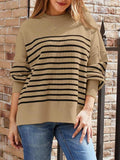 Striped Round Neck Long Sleeve Sweatshirt - Trendsi - Flyclothing LLC