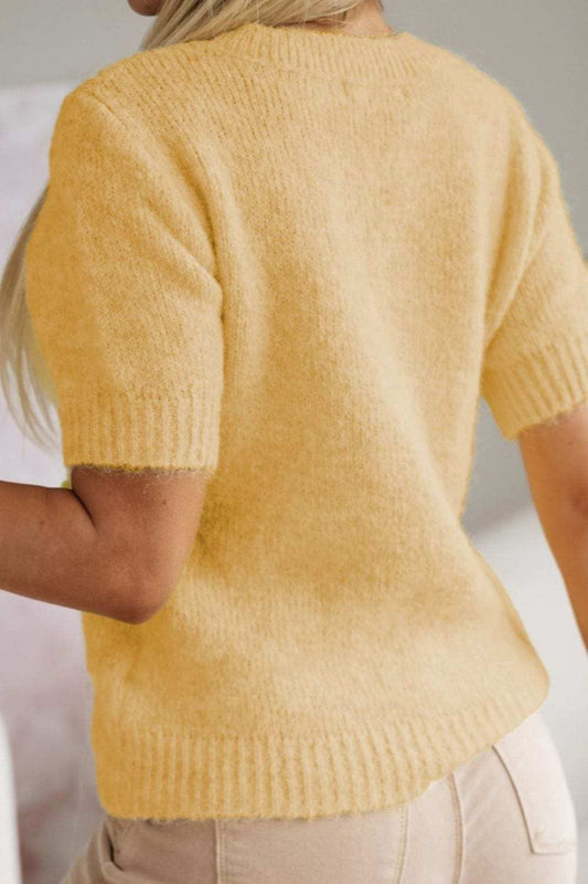 Flower Round Neck Short Sleeve Sweater - Trendsi - Flyclothing LLC