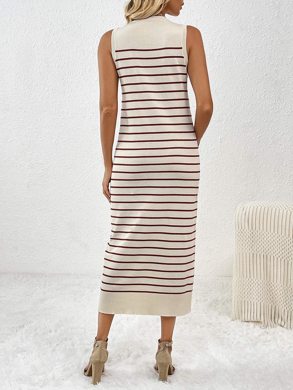 Round Neck Sleeve Midi Knit Dress - Trendsi - Flyclothing LLC
