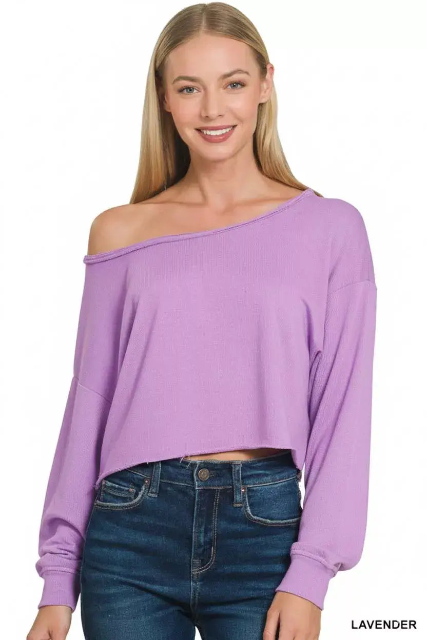 Zenana French Terry Boatneck Crop Top - Trendsi - Flyclothing LLC
