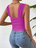 Textured Square Neck Wide Strap Tank - Trendsi - Flyclothing LLC