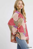 Umgee Boho Feather Print Peasant Blouse - Trendsi - Flyclothing LLC