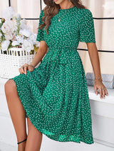 Printed Round Neck Short Sleeve Dress - Trendsi - Flyclothing LLC