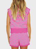 Striped Cap Sleeve Top and Shorts Sweater Set - Trendsi - Flyclothing LLC