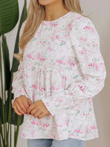 Printed Round Neck Long Sleeve Blouse - Trendsi - Flyclothing LLC