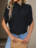 Ruched Mock Neck Half Sleeve Blouse - Trendsi