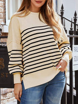 Striped Round Neck Long Sleeve Sweatshirt - Trendsi - Flyclothing LLC