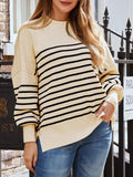 Striped Round Neck Long Sleeve Sweatshirt - Trendsi