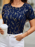 Printed Round Neck Short Sleeve Blouse - Trendsi