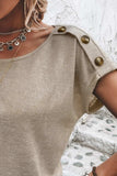 Decorative Button Round Neck Short Sleeve Blouse - Trendsi - Flyclothing LLC