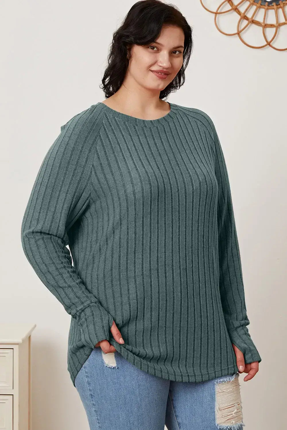 Basic Bae Full Size Ribbed Thumbhole Sleeve T-Shirt - ShopBasicbae - Flyclothing LLC