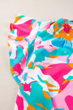 Plus Size Ruffled Printed Notched Cap Sleeve Blouse - Trendsi - Flyclothing LLC